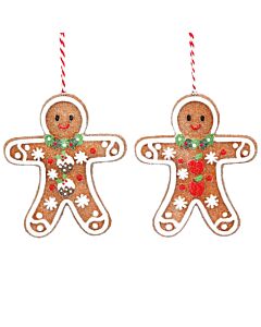 Gisela Graham Gingerbread Man w Apple/Pudding Resin Tree Decoration x2